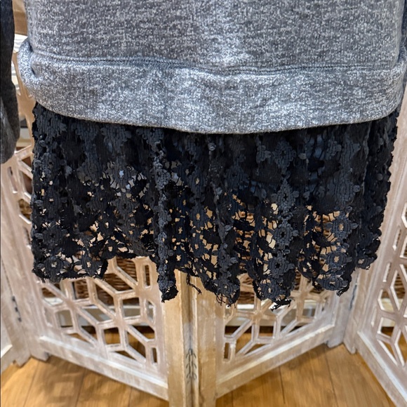 Free People Beach Gray Sweater Mini dress with Black Lace Hem size XS - Picture 5 of 12